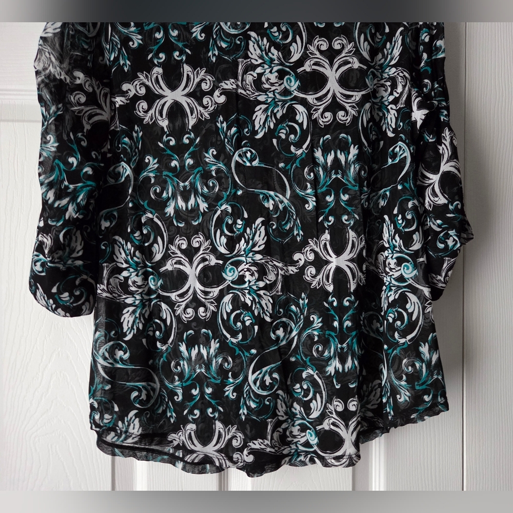 INC International Concepts Sheer Black & Teal Top Size 3X. Excellent Condition. - Picture 10 of 11